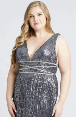 Mac Duggal Fabulouss - 77558F Sequined Plunging V-Neck Sheath Gown