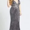 Mac Duggal Fabulouss - 77558F Sequined Plunging V-Neck Sheath Gown 1 Mac Duggal Fabulouss - 77558F Sequined Plunging V-Neck Sheath Gown