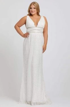 Mac Duggal Fabulouss - 77558F Sequined Plunging V-Neck Sheath Gown