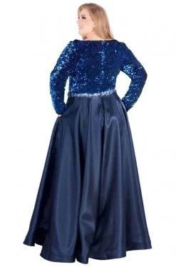 Mac Duggal Fabulouss - 77565F Sequined Plunging Long Sleeves Gown Formal Gowns