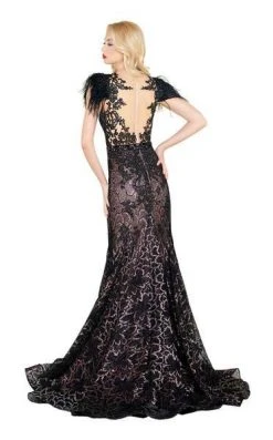 Mac Duggal - Feathered Lace Mermaid Gown 79230R - 1 Pc Black In Size 4 Available