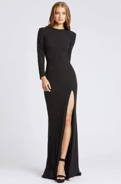Mac Duggal Flash - 40976L Long Sleeve High Slit Glitter Fitted Gown Formal Gowns