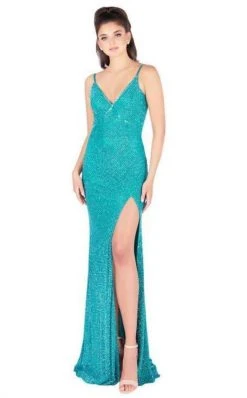 Mac Duggal Flash - 4817L High Slit Allover Beaded Sheath Gown
