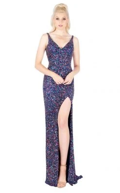 Mac Duggal Flash - 4877L Embellished Fitted V-Neck Evening Gown
