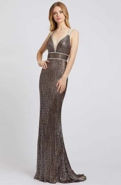Mac Duggal Flash - 48999L Beaded Plunging V-Neck Sheath Gown