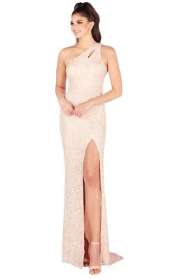 Mac Duggal Flash - 4918L Sequined Asymmetric Sheath Dress With Train