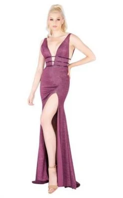 Formal Gowns Mac Duggal Flash - 50571L Plunging Neck Sheath Evening Dress