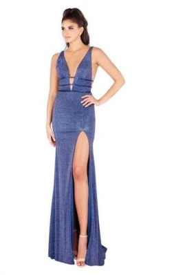 Formal Gowns Mac Duggal Flash - 50571L Plunging Neck Sheath Evening Dress