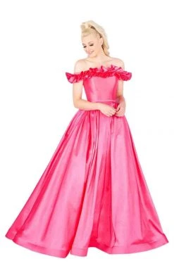 Formal Gowns Mac Duggal Flash - 66723L Sleek Ruffle-Paneled Off Shoulder Ballgown
