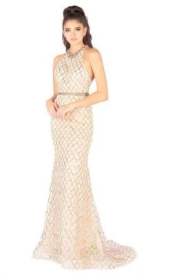 Formal Gowns Mac Duggal Flash - 66835L Bedazzled Halter Trumpet Dress With Train