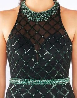 Formal Gowns Mac Duggal Flash - 66835L Bedazzled Halter Trumpet Dress With Train