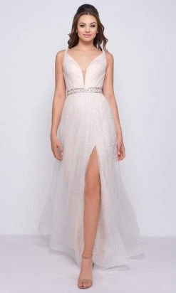 Mac Duggal Flash - 66910L Beaded Deep V-neck A-line Dress With Train