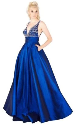 Mac Duggal Flash - 66926L Bead Embellished Plunging V Neck Ballgown