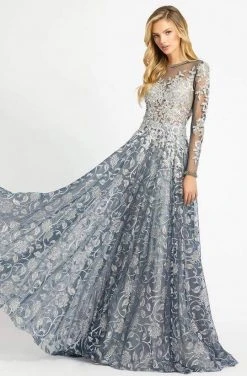 Mac Duggal - Floral Embroidered A-Line Gown 12233D - 1 Pc Silver In Size 12 Available