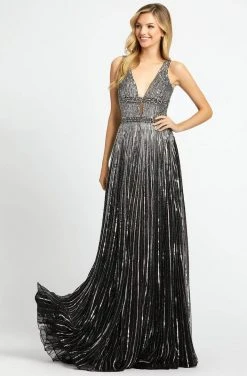 Formal Gowns Mac Duggal - Glimmering Sequin Embellished A-Line Prom Gown 4906M - 1 Pc Black / Silver In Size 10 Available