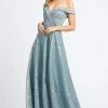 Mac Duggal - Off-Shoulder A-line Evening Gown 20121D - 1 Pc French Blue In Size 8 Available Formal Gowns