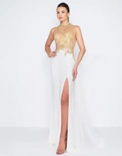 Mac Duggal Prom - 12106M Bedazzled High Neck Sheath Dress With Train Formal Gowns