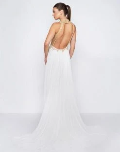 Mac Duggal Prom - 12106M Bedazzled High Neck Sheath Dress With Train Formal Gowns