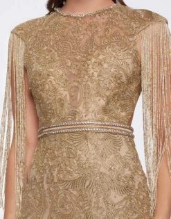 Formal Gowns Mac Duggal Prom - 12162M Bead-Fringed Sleeve Gilded Sheath Gown 8 Formal Gowns Mac Duggal Prom - 12162M Bead-Fringed Sleeve Gilded Sheath Gown