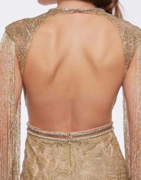 Formal Gowns Mac Duggal Prom - 12162M Bead-Fringed Sleeve Gilded Sheath Gown 6 Formal Gowns Mac Duggal Prom - 12162M Bead-Fringed Sleeve Gilded Sheath Gown