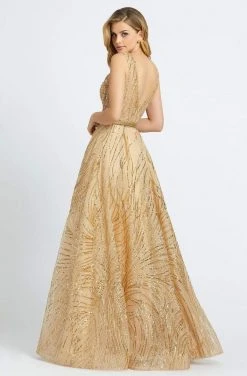 Mac Duggal Prom - 20114M Sleeveless V Neck Glitter A-Line Prom Gown Formal Gowns