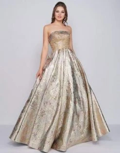 Mac Duggal Prom - 2099M Embossed Metallic Brocade Strapless Ballgown
