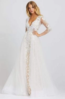 Formal Gowns Mac Duggal Prom - 26322M Floral Appliqued Long Sleeve Overskirt Gown