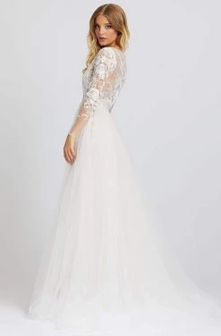 Formal Gowns Mac Duggal Prom - 26322M Floral Appliqued Long Sleeve Overskirt Gown