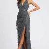 Mac Duggal Prom - 4803M Plunging Halter Bead-Fringed High Slit Gown 1 Mac Duggal Prom - 4803M Plunging Halter Bead-Fringed High Slit Gown