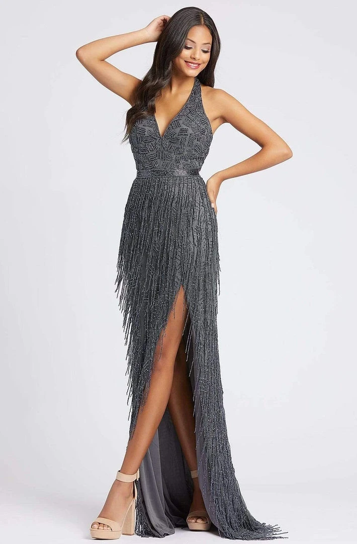 Mac Duggal Prom - 4803M Plunging Halter Bead-Fringed High Slit Gown 3 Mac Duggal Prom - 4803M Plunging Halter Bead-Fringed High Slit Gown