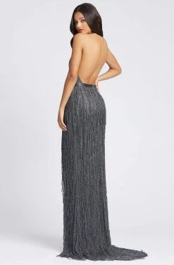 Mac Duggal Prom - 4803M Plunging Halter Bead-Fringed High Slit Gown 10 Mac Duggal Prom - 4803M Plunging Halter Bead-Fringed High Slit Gown