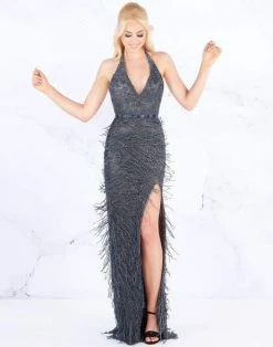 Mac Duggal Prom - 4803M Plunging Halter Bead-Fringed High Slit Gown 13 Mac Duggal Prom - 4803M Plunging Halter Bead-Fringed High Slit Gown