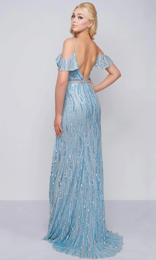 Mac Duggal Prom - 4884M Sequined Plunging V-Neck Gown With Slit Formal Gowns 4 Mac Duggal Prom - 4884M Sequined Plunging V-Neck Gown With Slit Formal Gowns