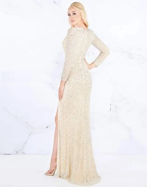 Formal Gowns Mac Duggal Prom - 4900M Beaded Plunging Neck High Slit Evening Gown 5 Formal Gowns Mac Duggal Prom - 4900M Beaded Plunging Neck High Slit Evening Gown