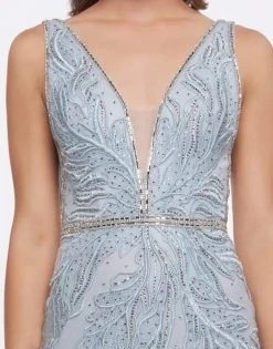 Formal Gowns Mac Duggal Prom - 50537M Beaded Fringed Plunging V-Neck Evening Dress