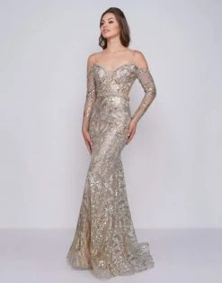 Formal Gowns Mac Duggal Prom - 50551M Embellished Plunging V-neck Dress With Train