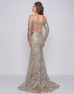 Formal Gowns Mac Duggal Prom - 50551M Embellished Plunging V-neck Dress With Train