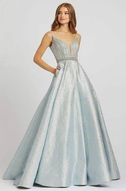 Formal Gowns Mac Duggal Prom - 66701M Plunging Jewel-Strewn Metallic Ballgown