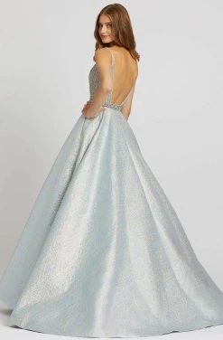 Formal Gowns Mac Duggal Prom - 66701M Plunging Jewel-Strewn Metallic Ballgown
