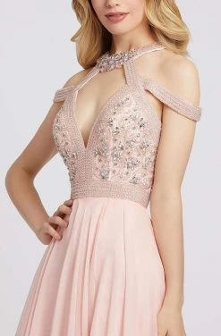 Mac Duggal Prom - 66879M Beaded Halter Cutout Gown With Slit Formal Gowns