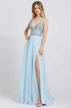 Mac Duggal Prom - 66881M Beaded Plunging Halter A-Line Gown Formal Gowns