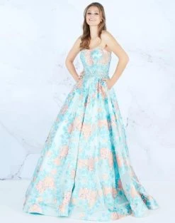 Mac Duggal Prom - 66885M Jewel-Speckled Floral Print Ballgown