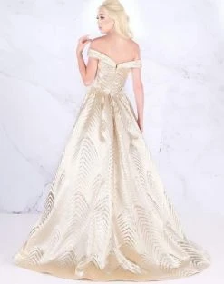 Formal Gowns Mac Duggal Prom - 66894M Off Shoulder Geometric Motif Lace Ballgown