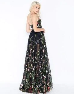 Mac Duggal - Sheer Sweetheart Floral Embroidered A-Line Gown 62989M - 1 Pc Black Multi In Size 6 Available Formal Gowns