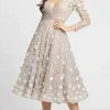 Cocktail Dresses Mac Duggal - V Neckline 3D Floral Lace A-Line Dress 67387D - 1 Pc Beige Blush In Size 6 Available