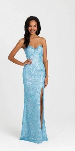 Madison James - 16-304 Dress In Turquoise Nude Formal Gowns