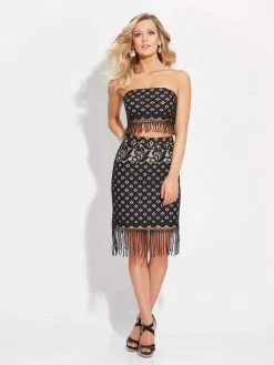 Cocktail Dresses Madison James - 17-519 Strapless Two Piece Fringe Short Dress