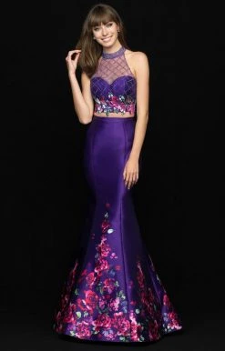 Madison James - 18-602 Illusion High Neck Floral Lattice Mermaid Gown