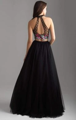 Madison James - 18-603 Illusion High Neck Floral Lattice Ballgown