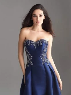 Madison James - 18-606 Strapless Scroll Beaded Mikado Overskirt Gown Formal Gowns 9 Madison James - 18-606 Strapless Scroll Beaded Mikado Overskirt Gown Formal Gowns